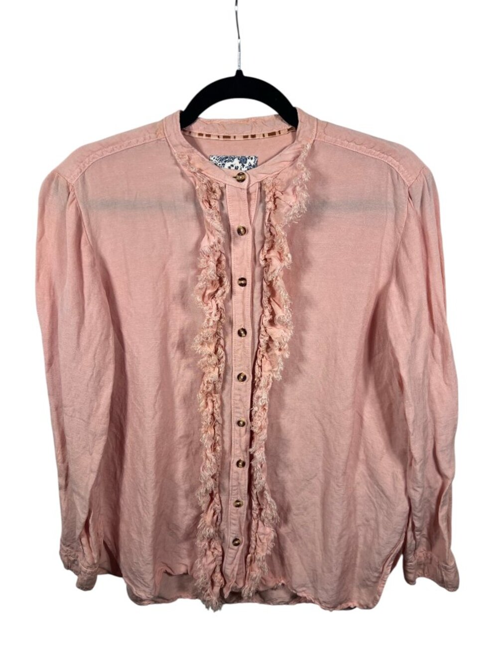 Anthro Pilcro Top Womens Linen Button Down Placket Small Long Sleeve Lightweight